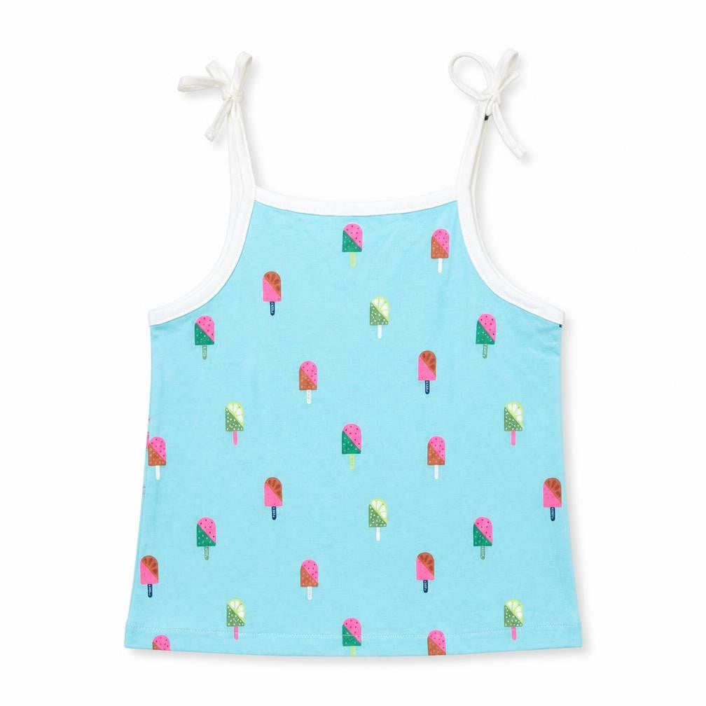 Marks and Spencer Girls Blue Geometric Cotton Basic Tank Size 2-3 Years Square Neck Pullover - Ice Lolly Print