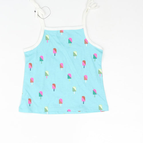 Marks and Spencer Girls Blue Geometric Cotton Basic Tank Size 2-3 Years Square Neck Pullover - Ice Lolly Print