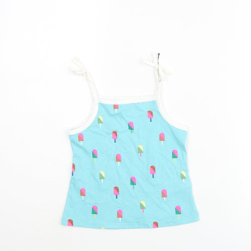 Marks and Spencer Girls Blue Geometric Cotton Basic Tank Size 2-3 Years Square Neck Pullover - Ice Lolly Print