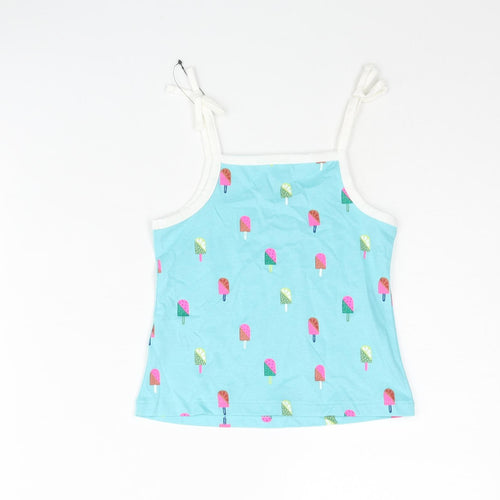 Marks and Spencer Girls Blue Geometric Cotton Basic Tank Size 2-3 Years Square Neck Pullover - Ice Lolly Print
