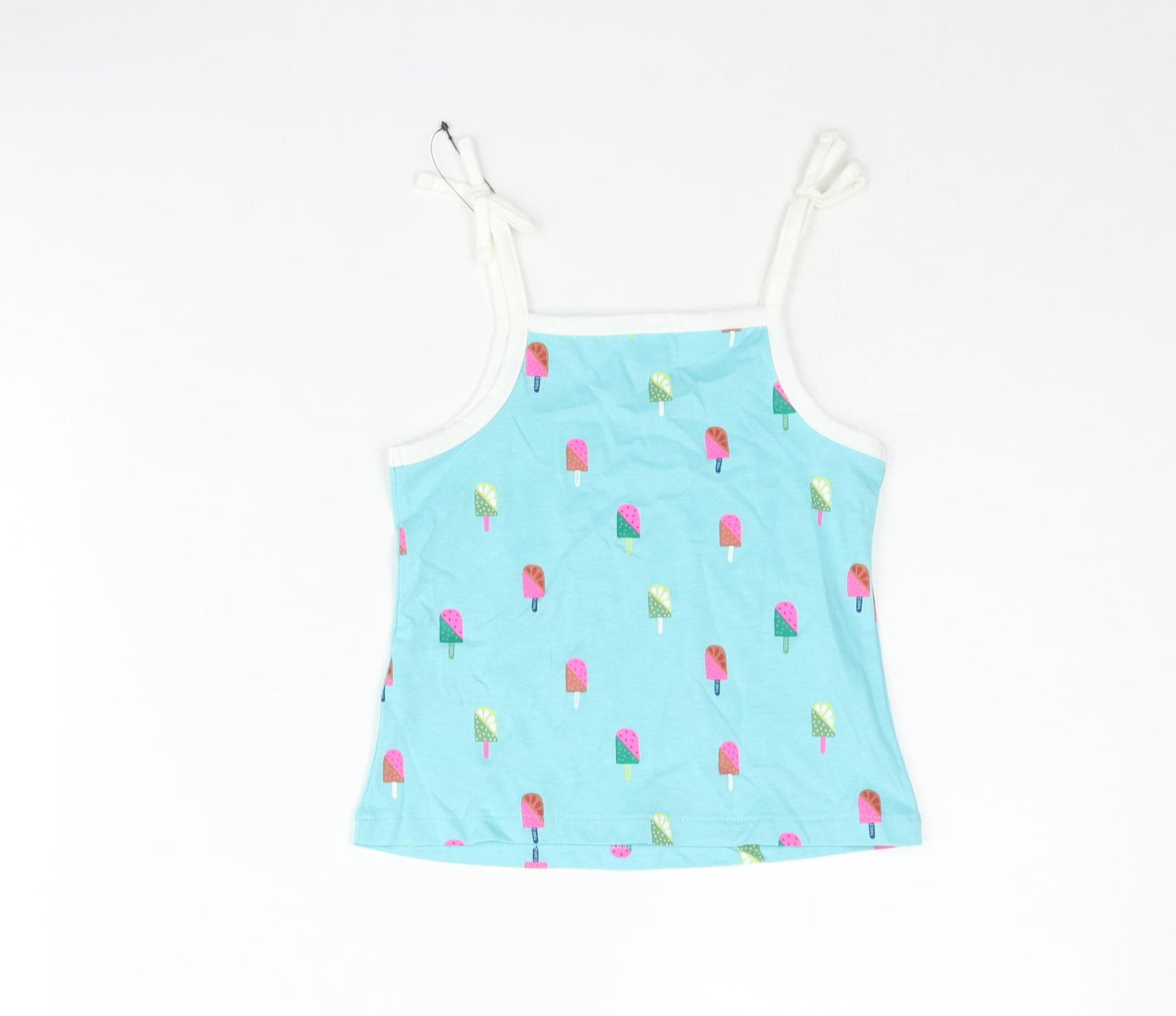 Marks and Spencer Girls Blue Geometric Cotton Basic Tank Size 2-3 Years Square Neck Pullover - Ice Lolly Print