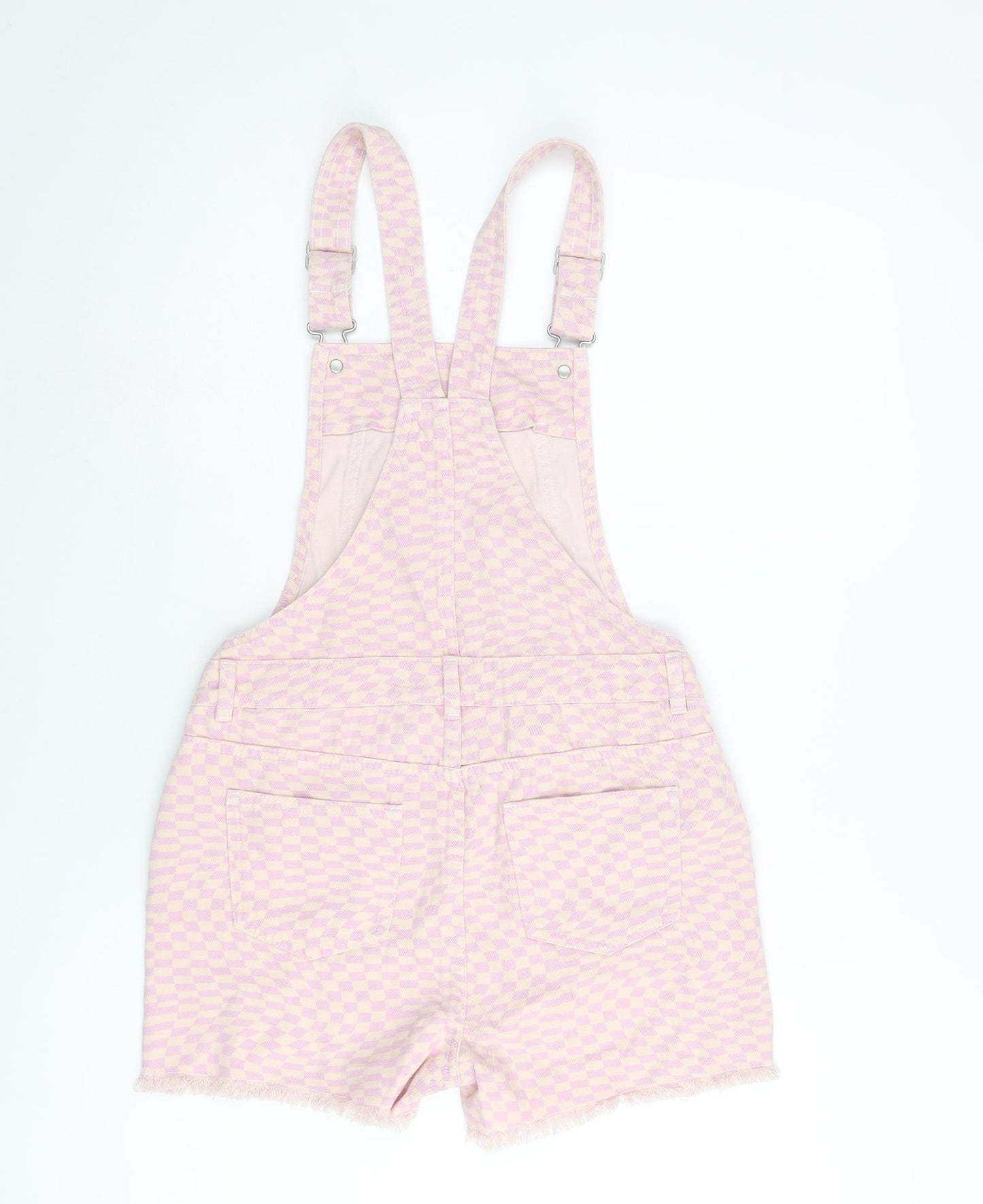 Marks and Spencer Girls Purple Check Cotton Dungaree Shorts Shorts Size 12-13 Years Regular Buckle