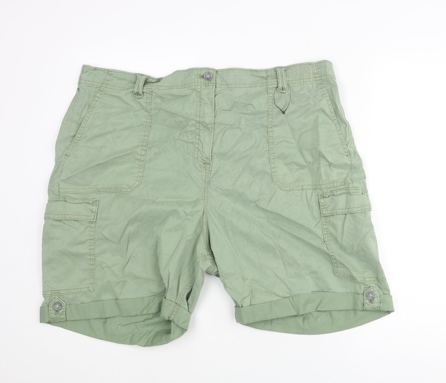 Marks and Spencer Womens Green Lyocell Cargo Shorts Size 22 L7 in Regular Zip