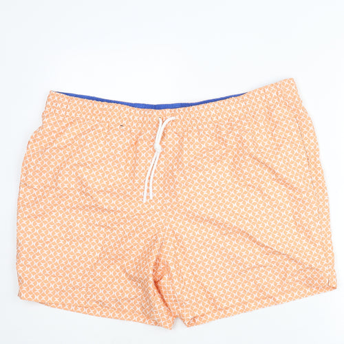 Marks and Spencer Mens Orange Geometric Polyester Sweat Shorts Size 2XL Regular Drawstring - Swim Shorts
