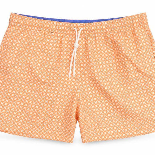 Marks and Spencer Mens Orange Geometric Polyester Sweat Shorts Size 2XL Regular Drawstring - Swim Shorts
