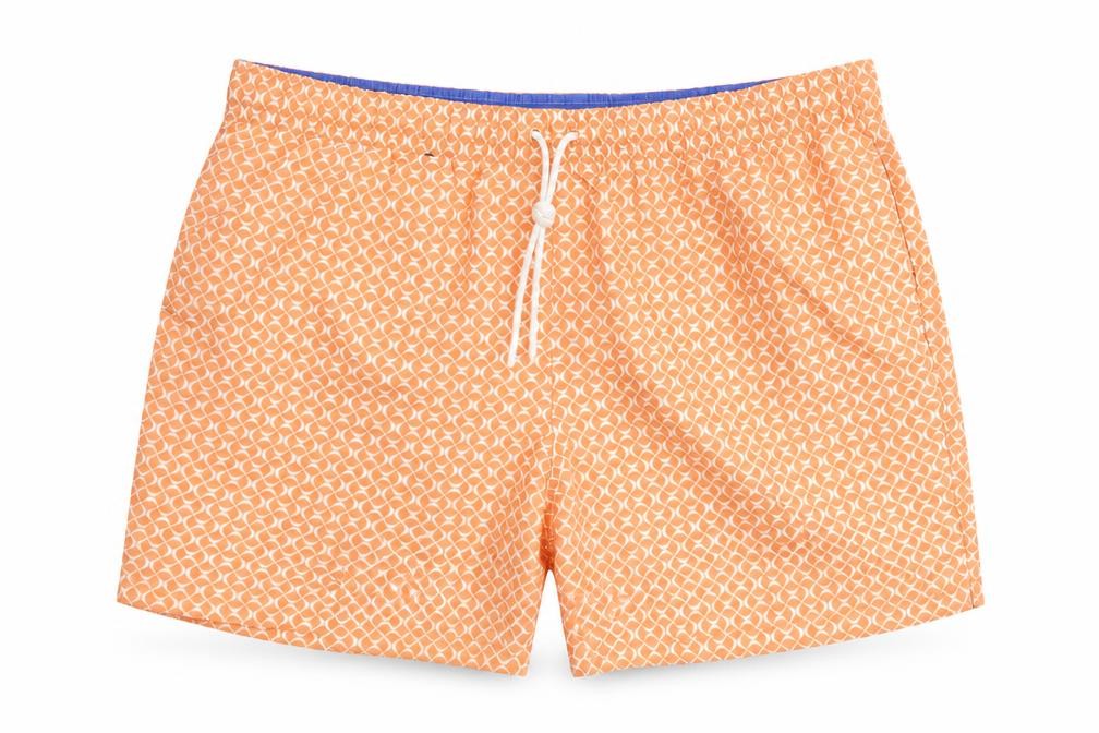 Marks and Spencer Mens Orange Geometric Polyester Sweat Shorts Size 2XL Regular Drawstring - Swim Shorts