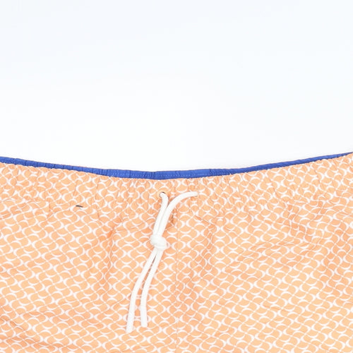 Marks and Spencer Mens Orange Geometric Polyester Sweat Shorts Size 2XL Regular Drawstring - Swim Shorts