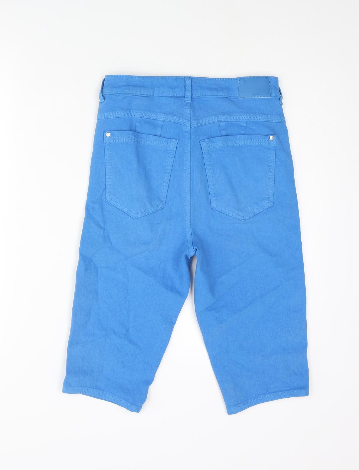 Marks and Spencer Womens Blue Cotton Bermuda Shorts Size 8 L12 in Regular Zip