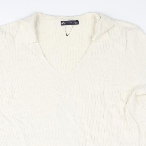 Marks and Spencer Mens Ivory Collared Viscose Pullover Jumper Size L Short Sleeve