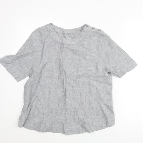 Marks and Spencer Womens Grey Linen Basic Blouse Size 10 Round Neck