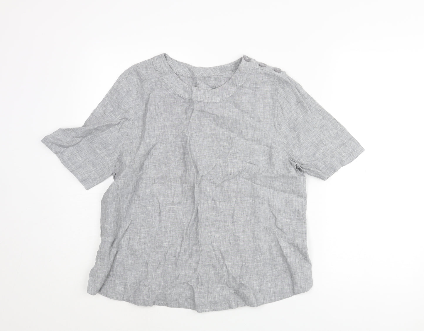 Marks and Spencer Womens Grey Linen Basic Blouse Size 10 Round Neck
