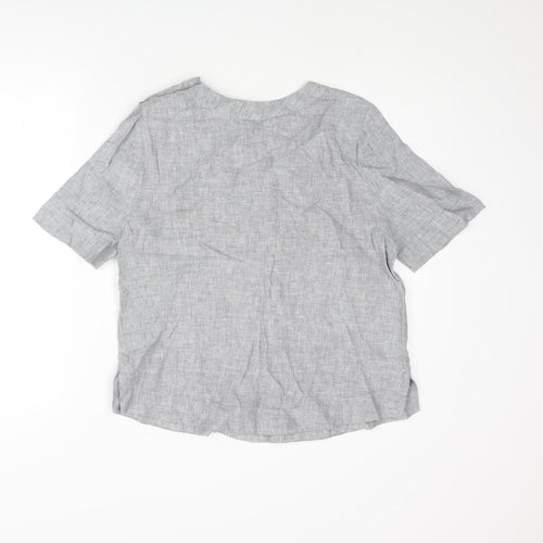Marks and Spencer Womens Grey Linen Basic Blouse Size 10 Round Neck