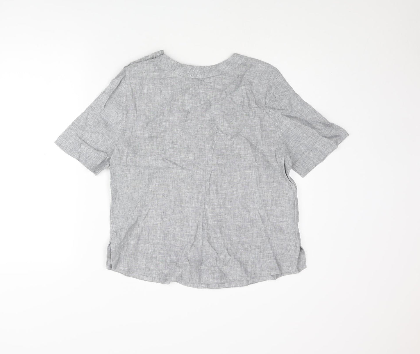 Marks and Spencer Womens Grey Linen Basic Blouse Size 10 Round Neck