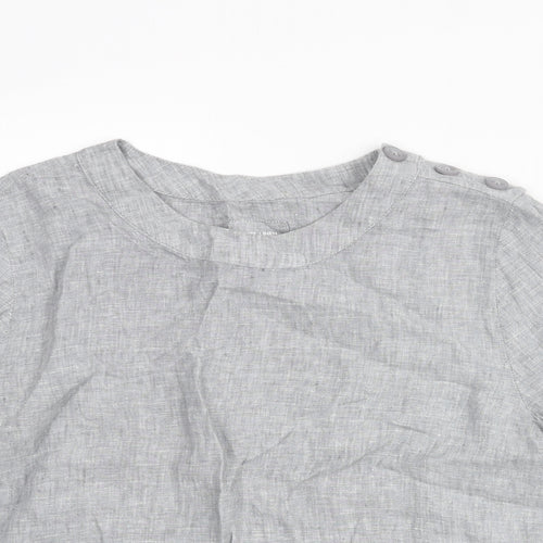 Marks and Spencer Womens Grey Linen Basic Blouse Size 10 Round Neck