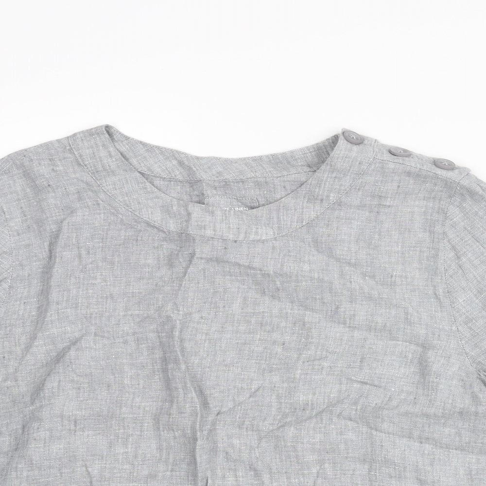Marks and Spencer Womens Grey Linen Basic Blouse Size 10 Round Neck