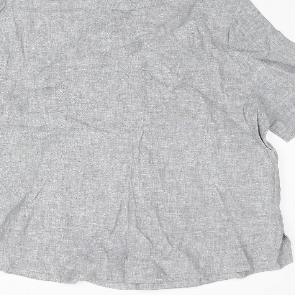 Marks and Spencer Womens Grey Linen Basic Blouse Size 10 Round Neck