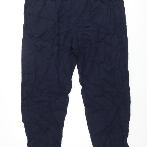 Marks and Spencer Womens Blue Linen Trousers Size 20 L29 in Regular Drawstring