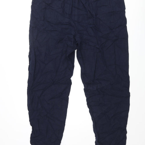 Marks and Spencer Womens Blue Linen Trousers Size 20 L29 in Regular Drawstring