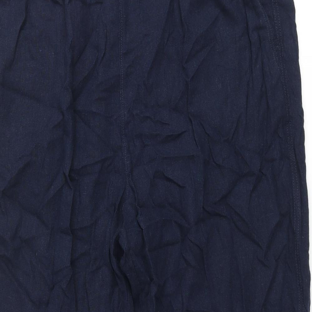 Marks and Spencer Womens Blue Linen Trousers Size 20 L29 in Regular Drawstring
