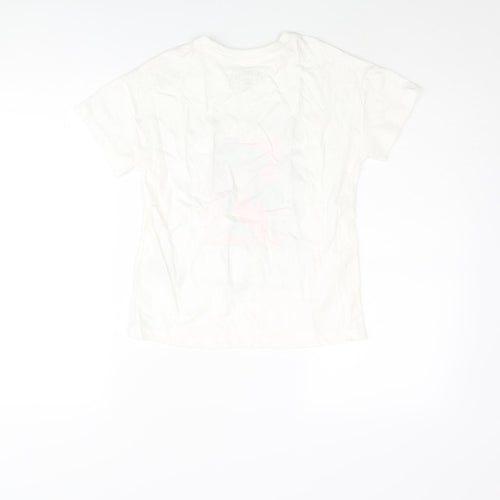 Marks and Spencer Girls Ivory Cotton Basic T-Shirt Size 8-9 Years Crew Neck Pullover - Girl Print Make It Awesome