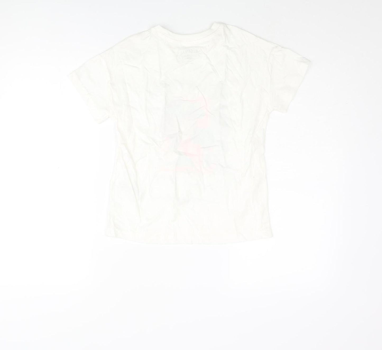 Marks and Spencer Girls Ivory Cotton Basic T-Shirt Size 8-9 Years Crew Neck Pullover - Girl Print Make It Awesome