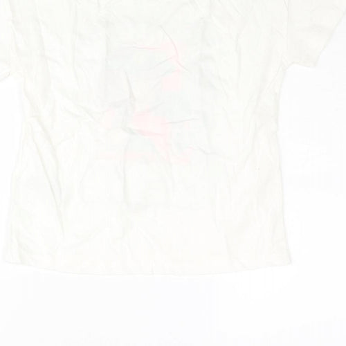 Marks and Spencer Girls Ivory Cotton Basic T-Shirt Size 8-9 Years Crew Neck Pullover - Girl Print Make It Awesome
