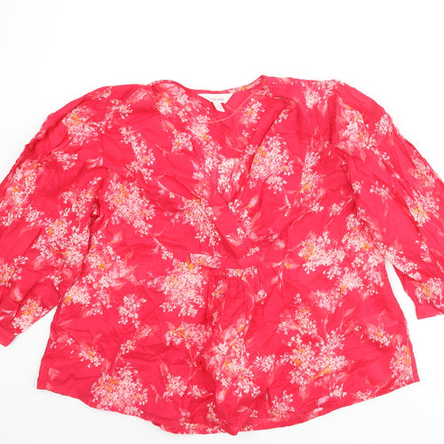 Per Una Womens Pink Floral Cotton Basic Blouse Size XS V-Neck