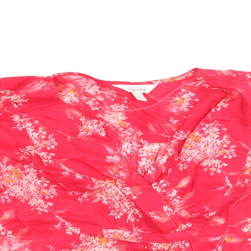 Per Una Womens Pink Floral Cotton Basic Blouse Size XS V-Neck