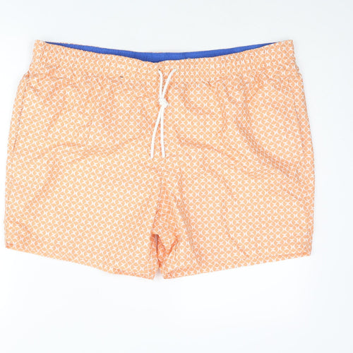 Marks and Spencer Mens Orange Geometric Polyester Sweat Shorts Size 2XL Regular Drawstring - Swim Shorts