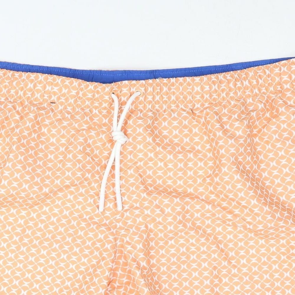 Marks and Spencer Mens Orange Geometric Polyester Sweat Shorts Size 2XL Regular Drawstring - Swim Shorts