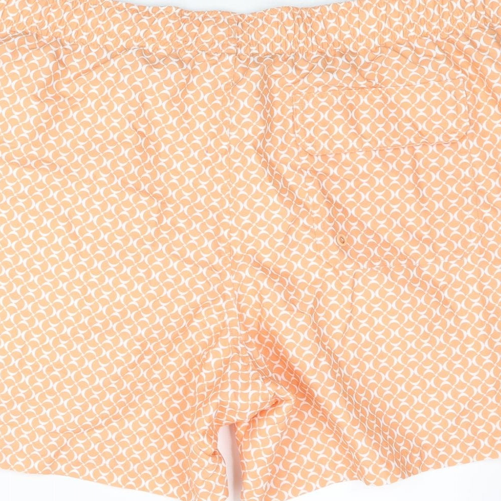 Marks and Spencer Mens Orange Geometric Polyester Sweat Shorts Size 2XL Regular Drawstring - Swim Shorts