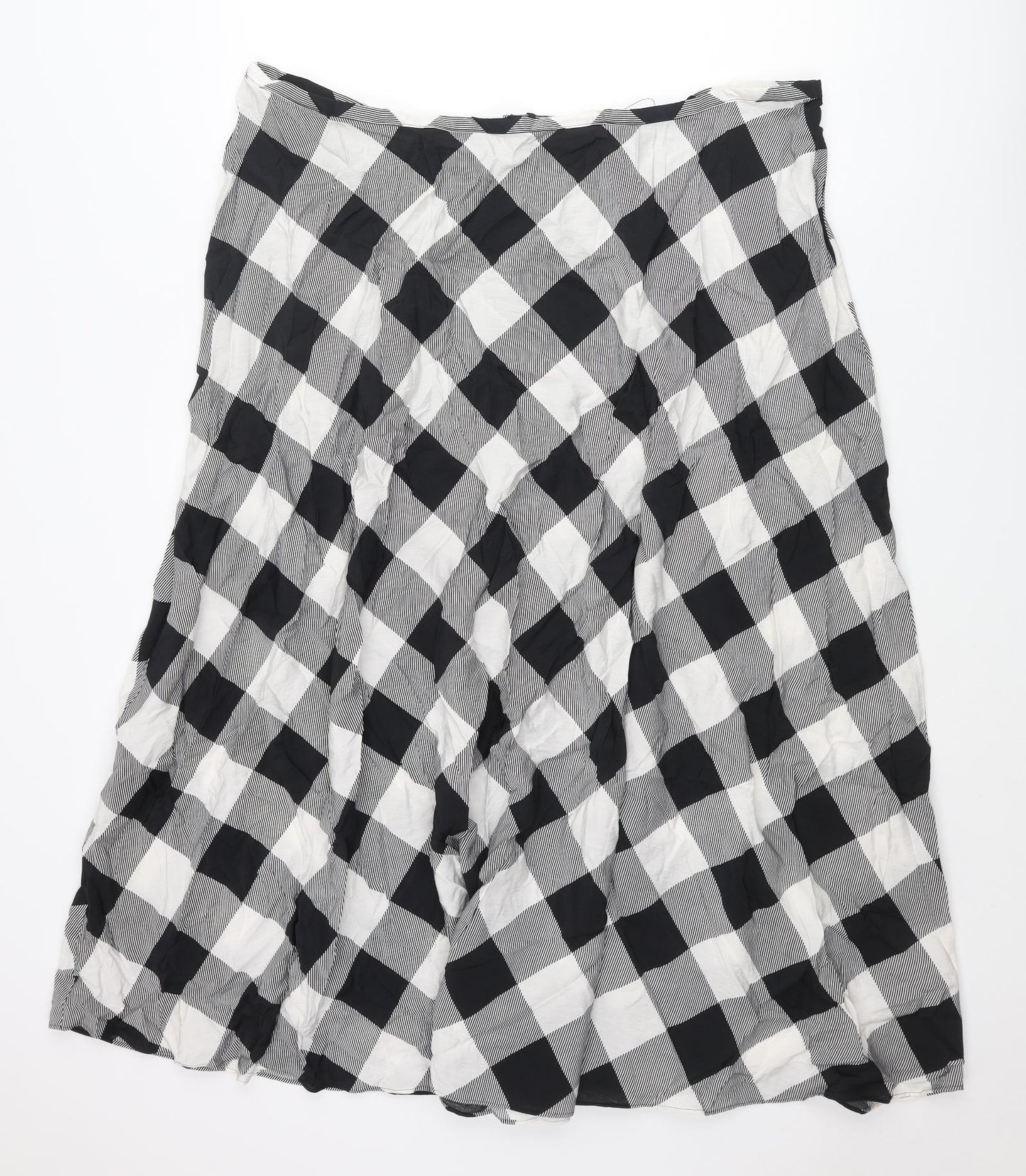 Marks and Spencer Womens Black Check Viscose A-Line Skirt Size 24 Zip
