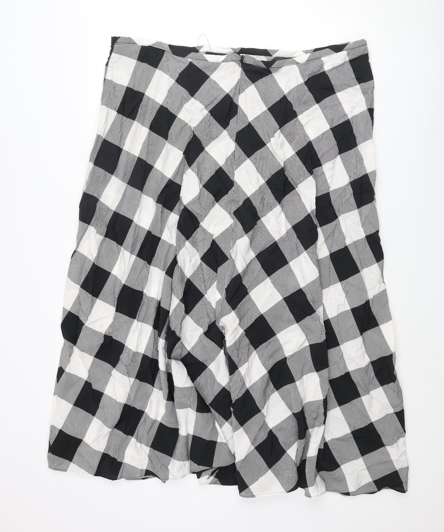 Marks and Spencer Womens Black Check Viscose A-Line Skirt Size 24 Zip