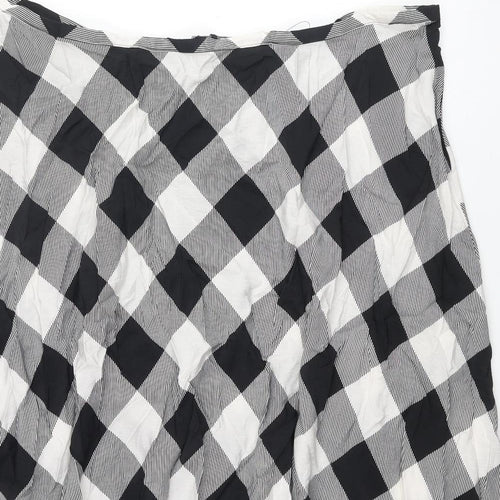 Marks and Spencer Womens Black Check Viscose A-Line Skirt Size 24 Zip