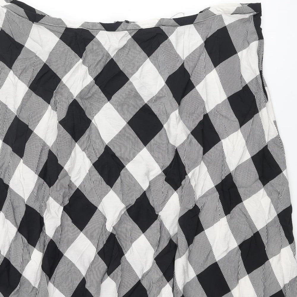 Marks and Spencer Womens Black Check Viscose A-Line Skirt Size 24 Zip