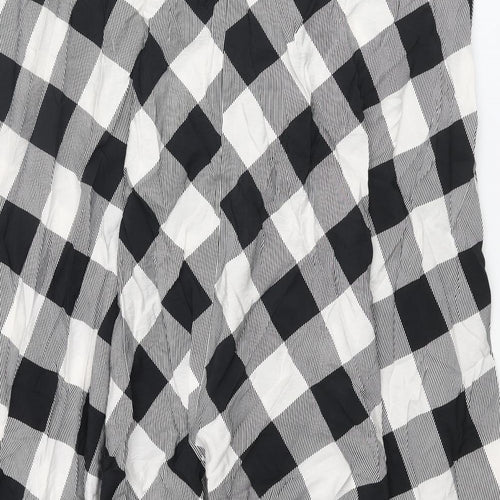 Marks and Spencer Womens Black Check Viscose A-Line Skirt Size 24 Zip