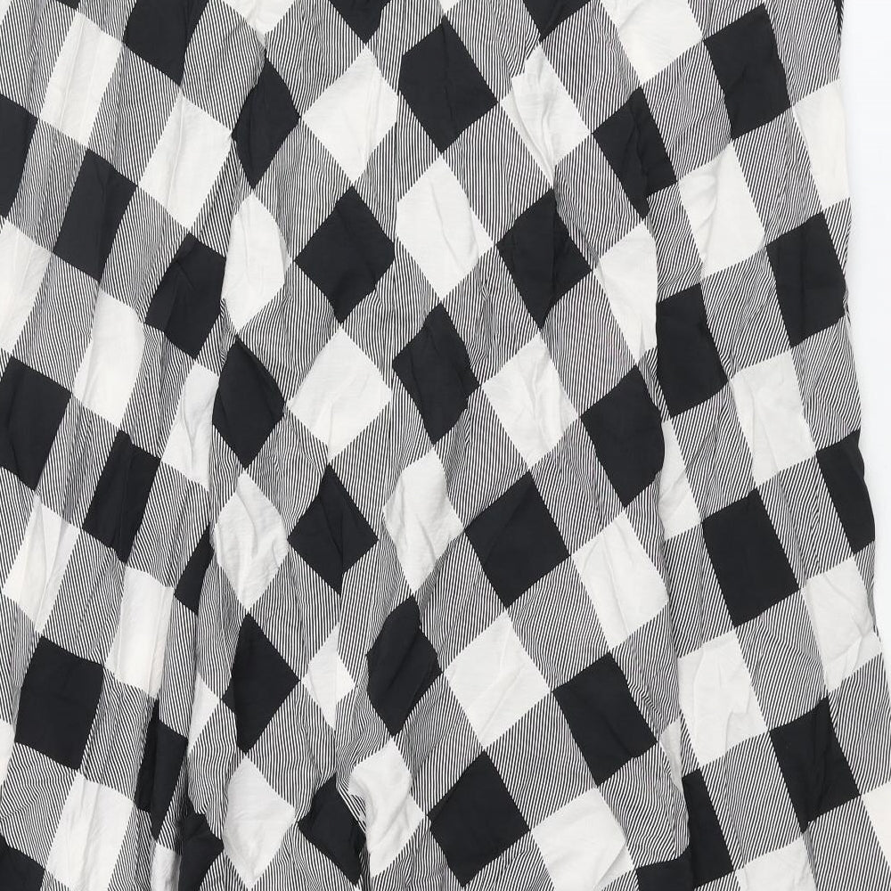 Marks and Spencer Womens Black Check Viscose A-Line Skirt Size 24 Zip