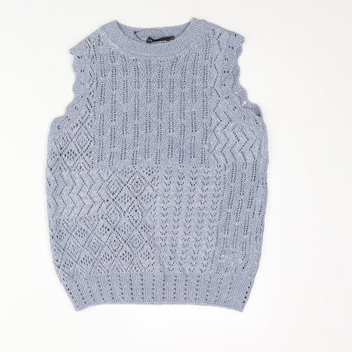 Marks and Spencer Womens Blue Mock Neck Cotton Vest Jumper Size XS