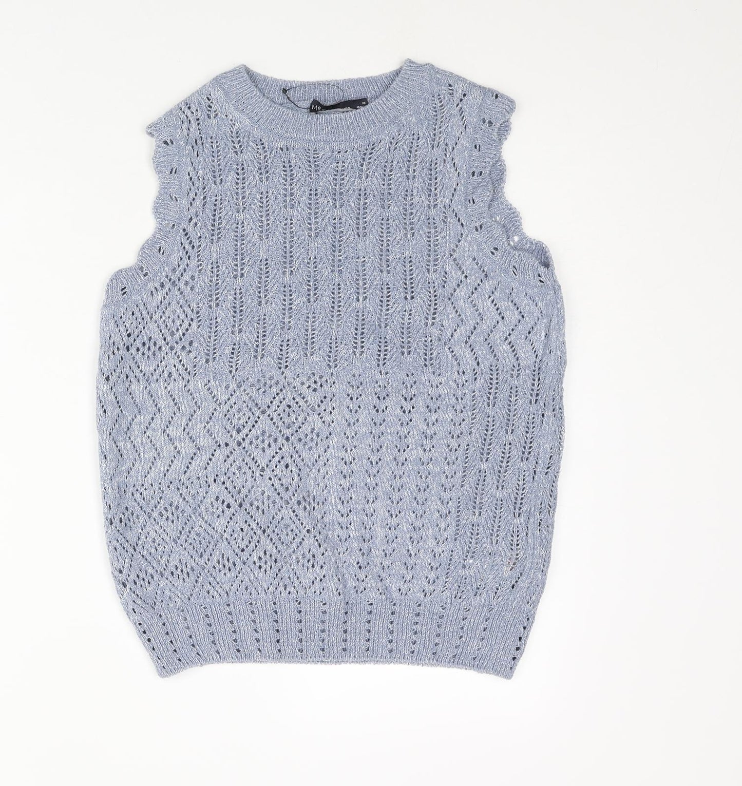 Marks and Spencer Womens Blue Mock Neck Cotton Vest Jumper Size XS