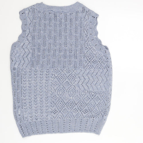 Marks and Spencer Womens Blue Mock Neck Cotton Vest Jumper Size XS