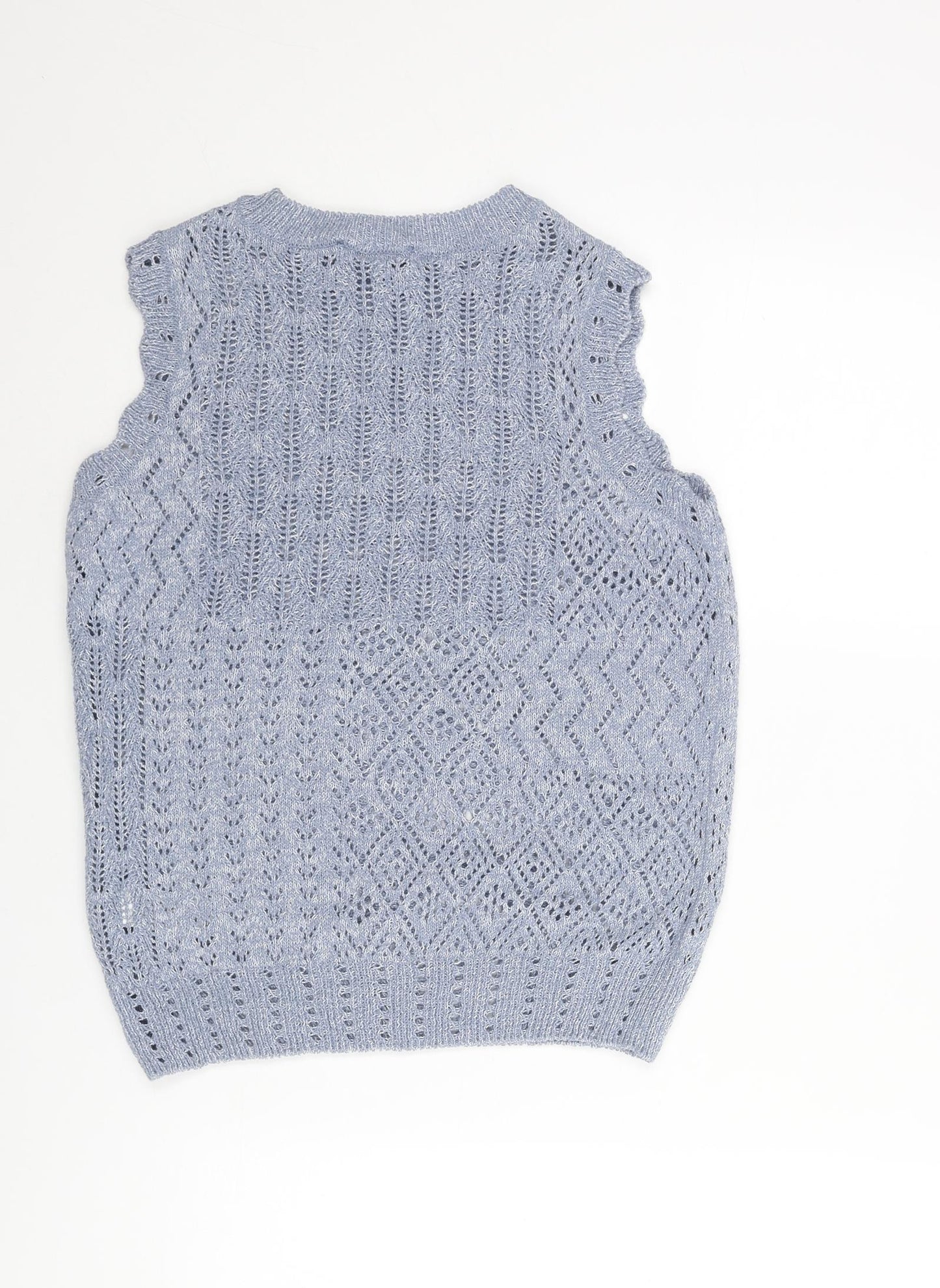 Marks and Spencer Womens Blue Mock Neck Cotton Vest Jumper Size XS