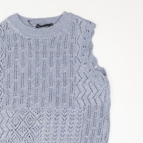 Marks and Spencer Womens Blue Mock Neck Cotton Vest Jumper Size XS