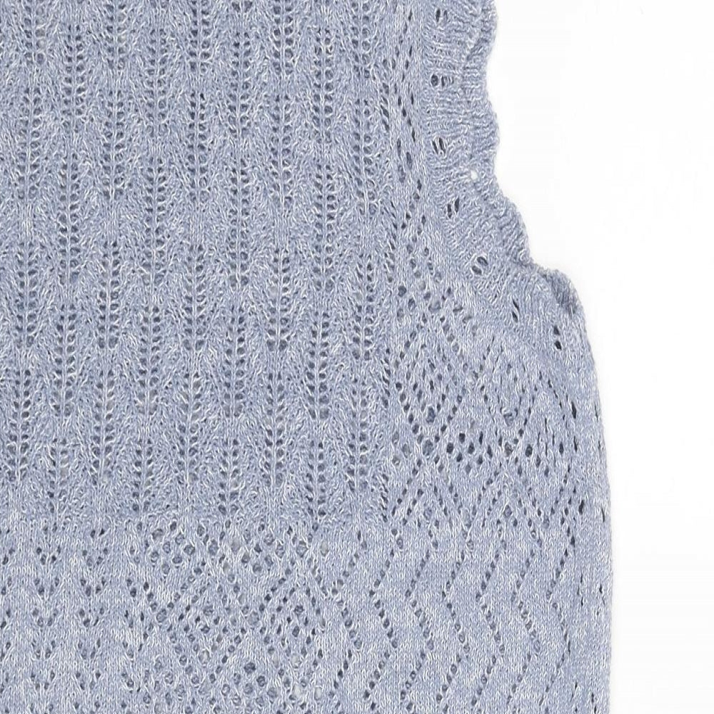 Marks and Spencer Womens Blue Mock Neck Cotton Vest Jumper Size XS