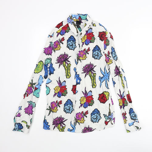 H&M Mens Multicoloured Geometric Viscose Button-Up Size S Collared Button - Floral Print