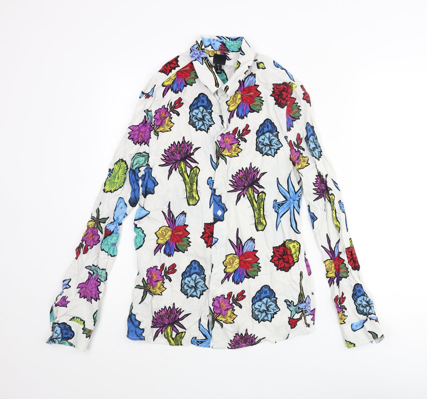 H&M Mens Multicoloured Geometric Viscose Button-Up Size S Collared Button - Floral Print