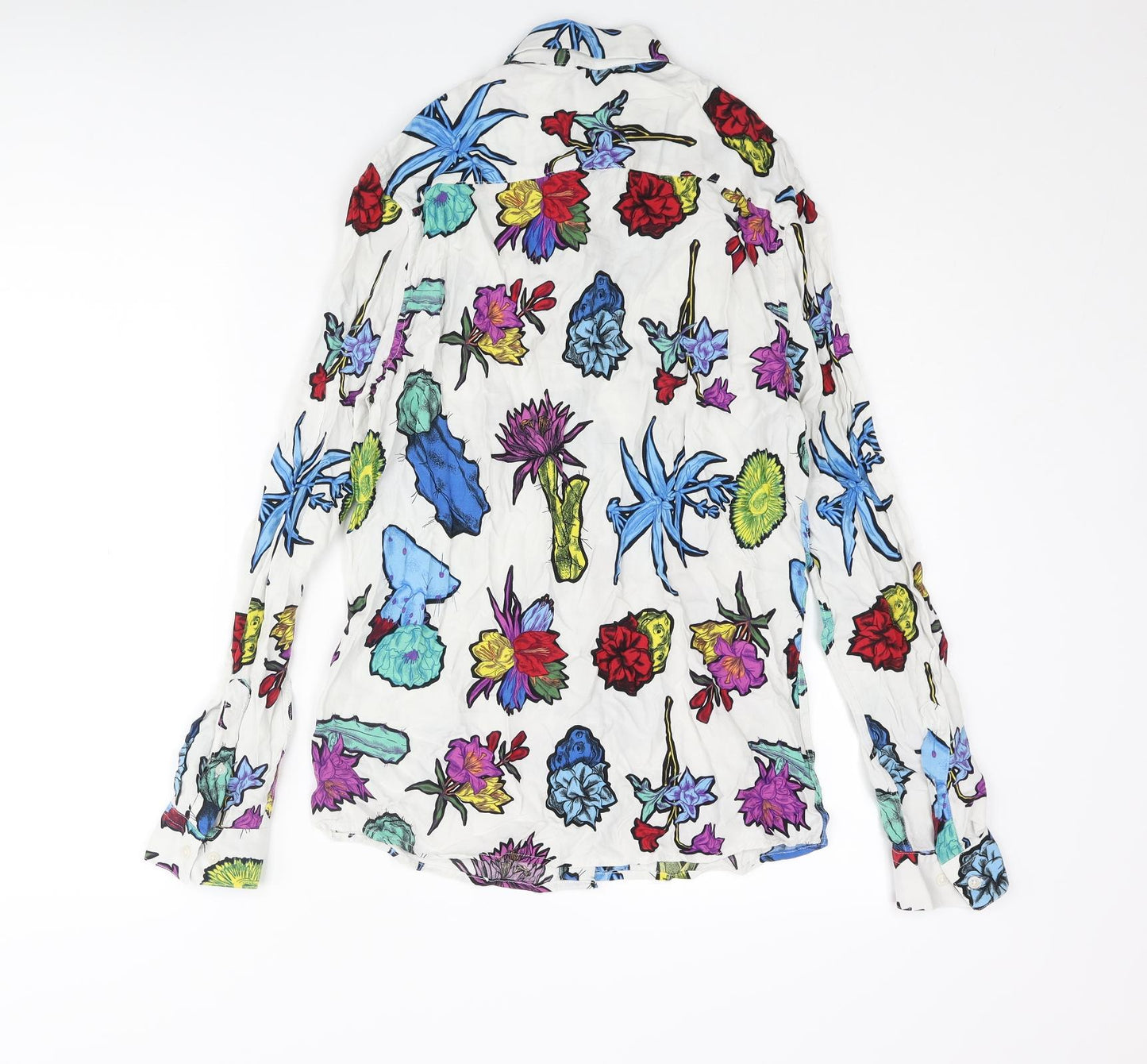 H&M Mens Multicoloured Geometric Viscose Button-Up Size S Collared Button - Floral Print
