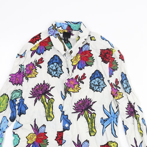 H&M Mens Multicoloured Geometric Viscose Button-Up Size S Collared Button - Floral Print