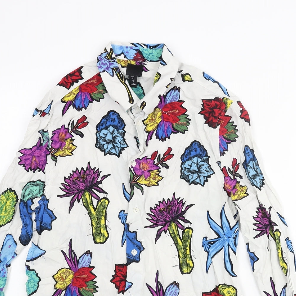 H&M Mens Multicoloured Geometric Viscose Button-Up Size S Collared Button - Floral Print