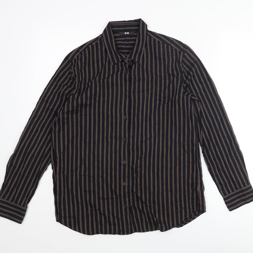 Uniqlo Mens Blue Striped Polyester Button-Up Size M Collared Button