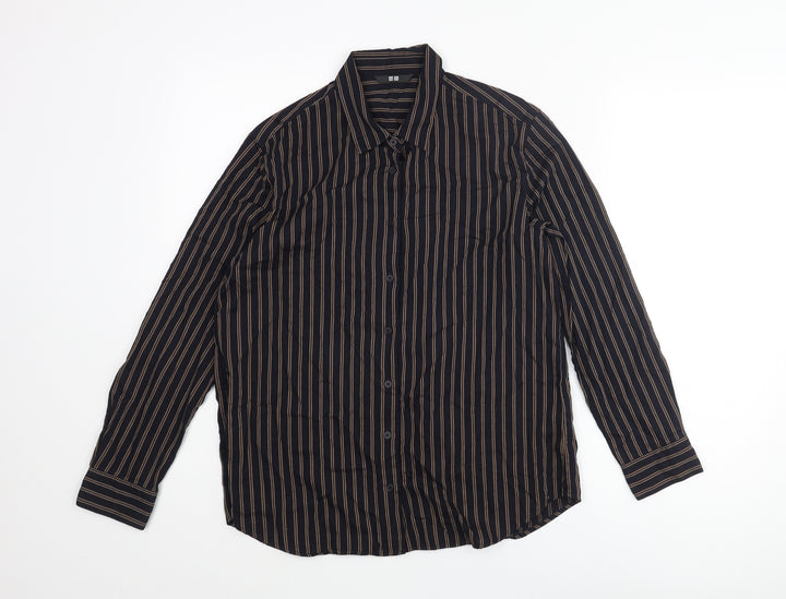 Uniqlo Mens Blue Striped Polyester Button-Up Size M Collared Button